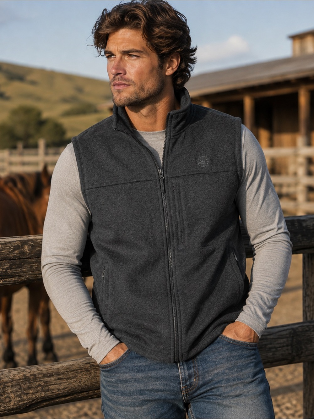 Wrangler Charcoal Full-Zip Fleece Vest
